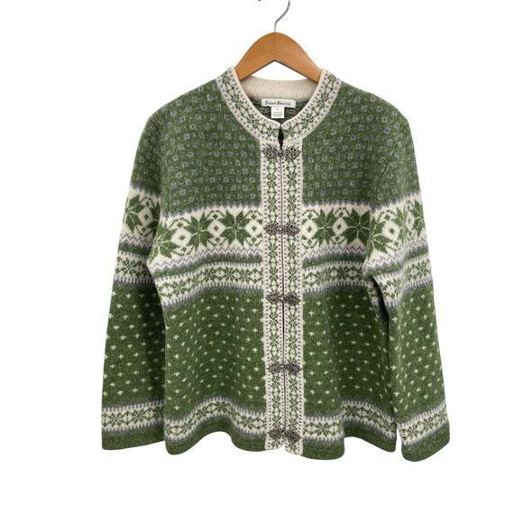 Susan Bristol Cardigan Sweater Nordic Fair Isle Metal Clasp Wool Size Large - Picture 1 of 8
